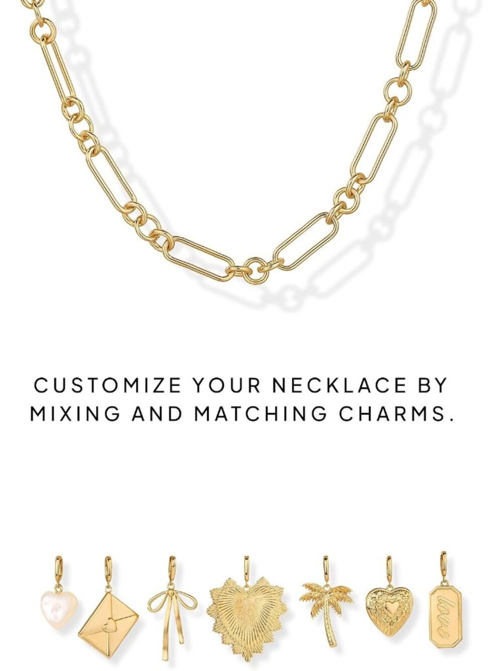Women’s Yellow Gold 14k Gold Plated Charm Chunky Paperclip Heart Bow Necklace - Picture 3 of 6